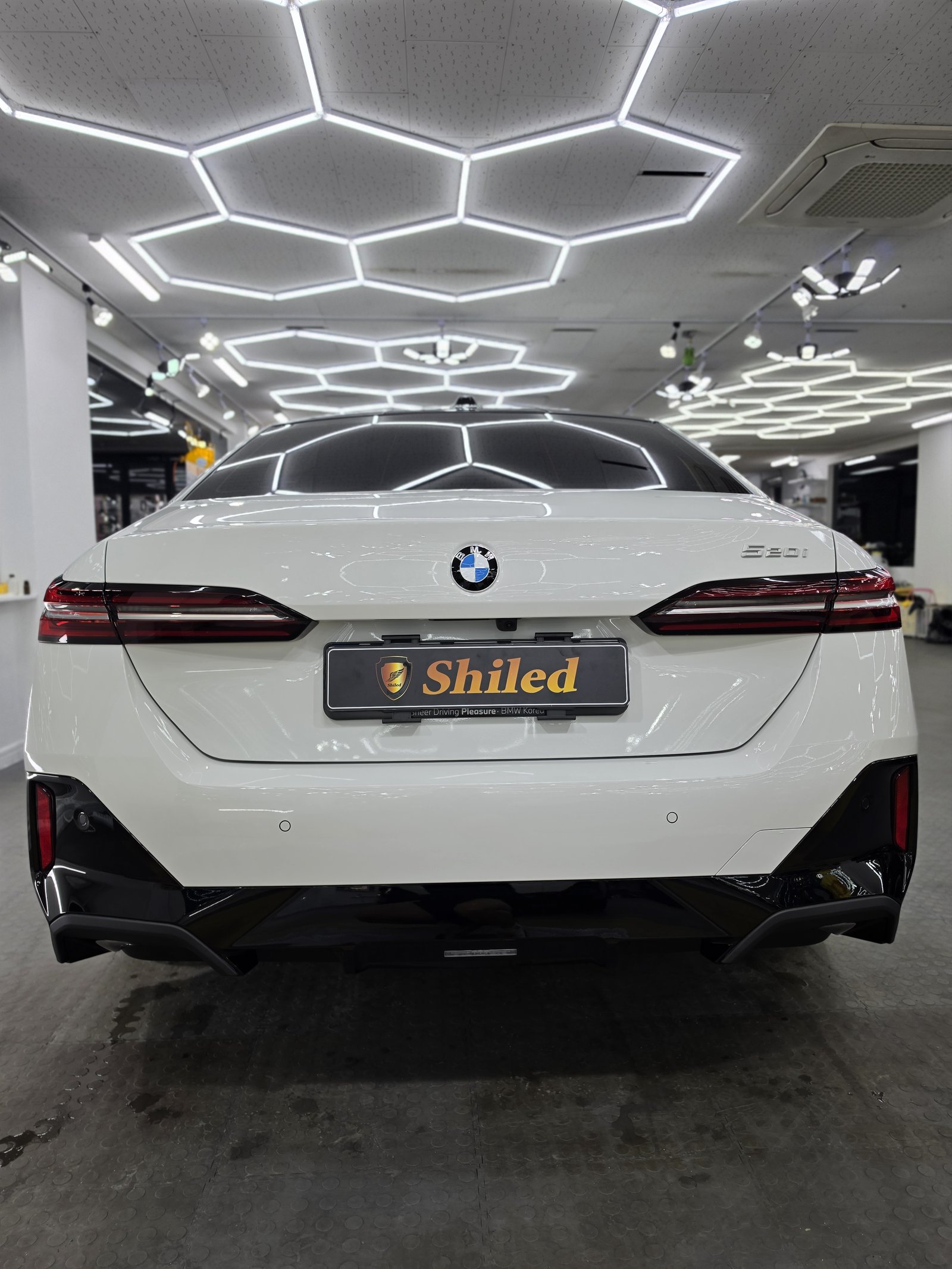 BMW 530i 백색 신차 후면 - 유리막코팅